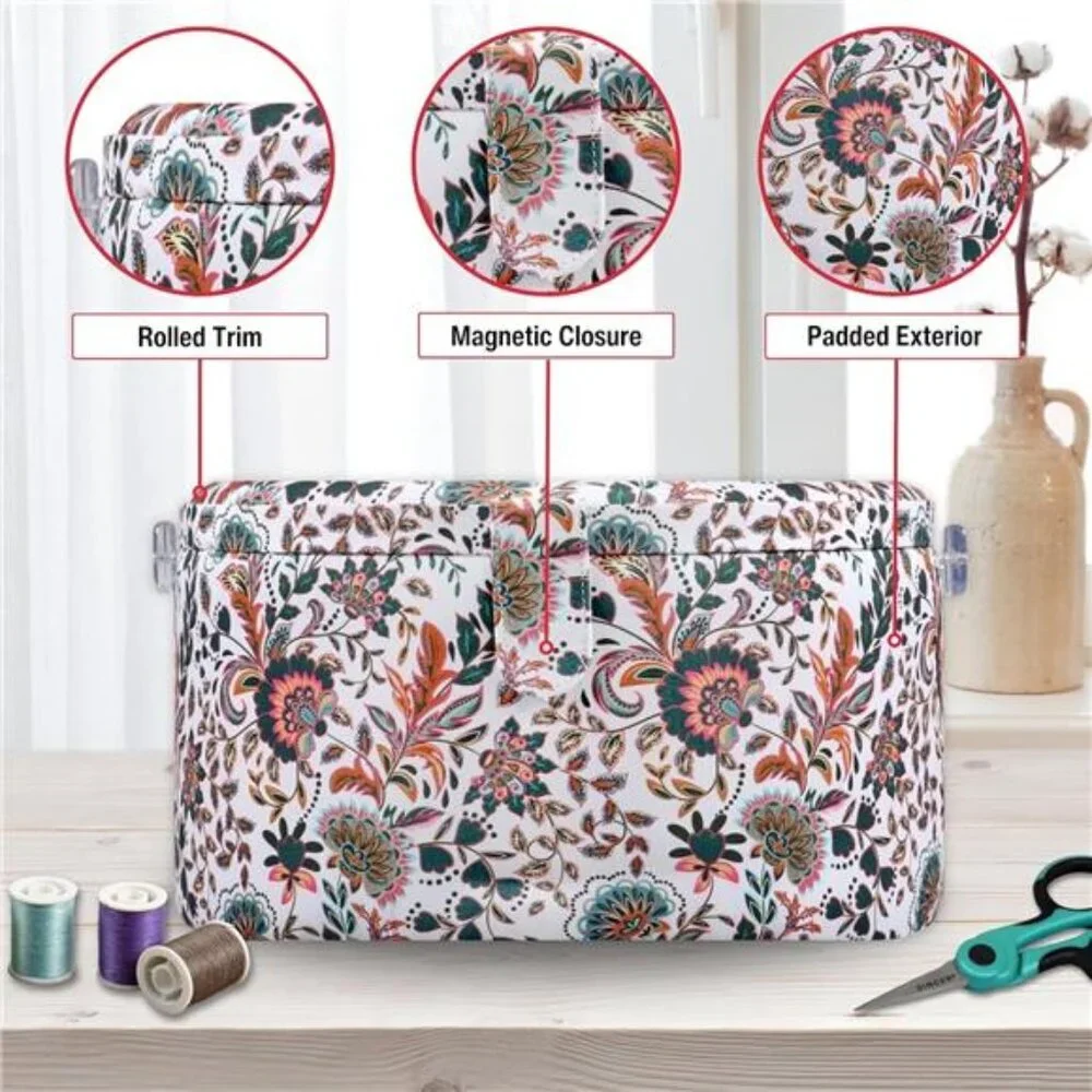 SINGER Premium Round Large Sewing Basket with Matching Zipper Pouch | 30% More